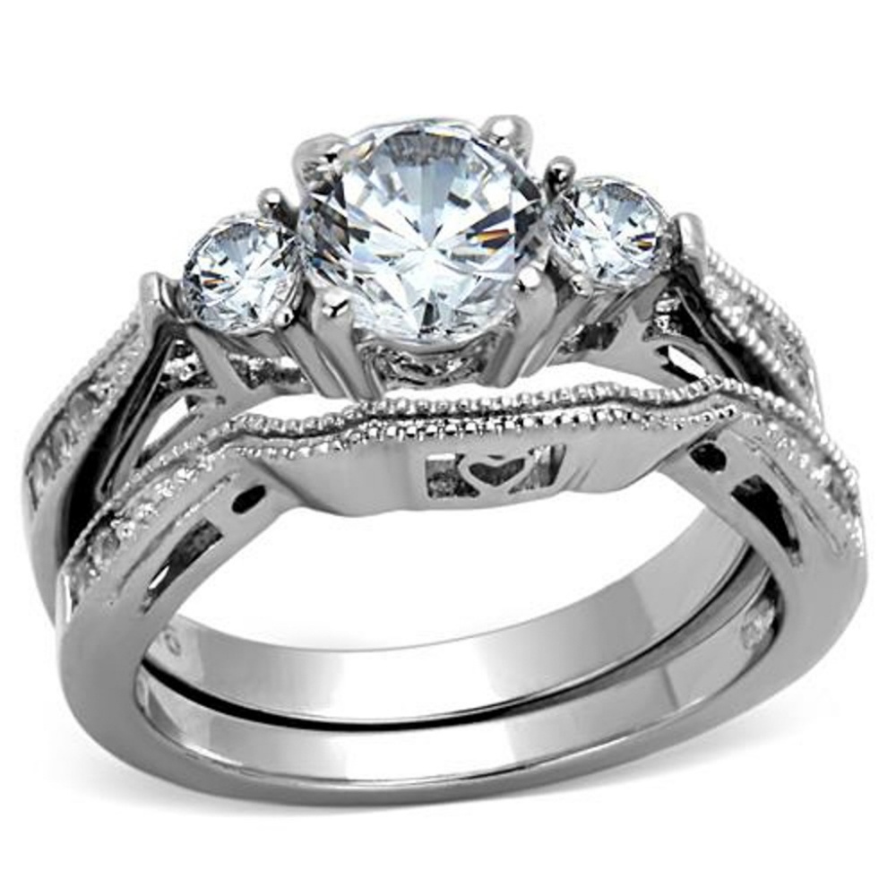 2.50 Ct Zirconia Stainless Steel Wedding Ring Set